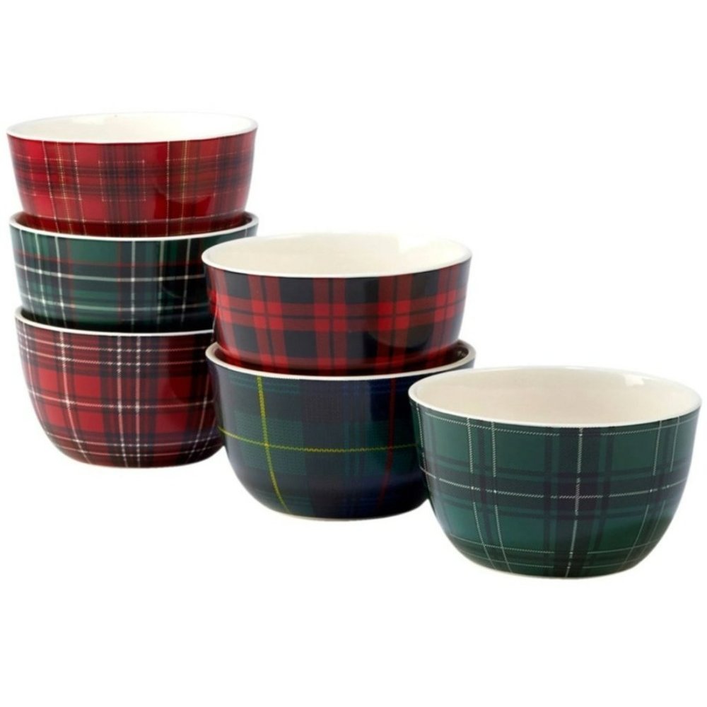 CERTIFIED INTERNATIONAL Christmas Plaid 6-Pc. Ice Cream Bowl asst.